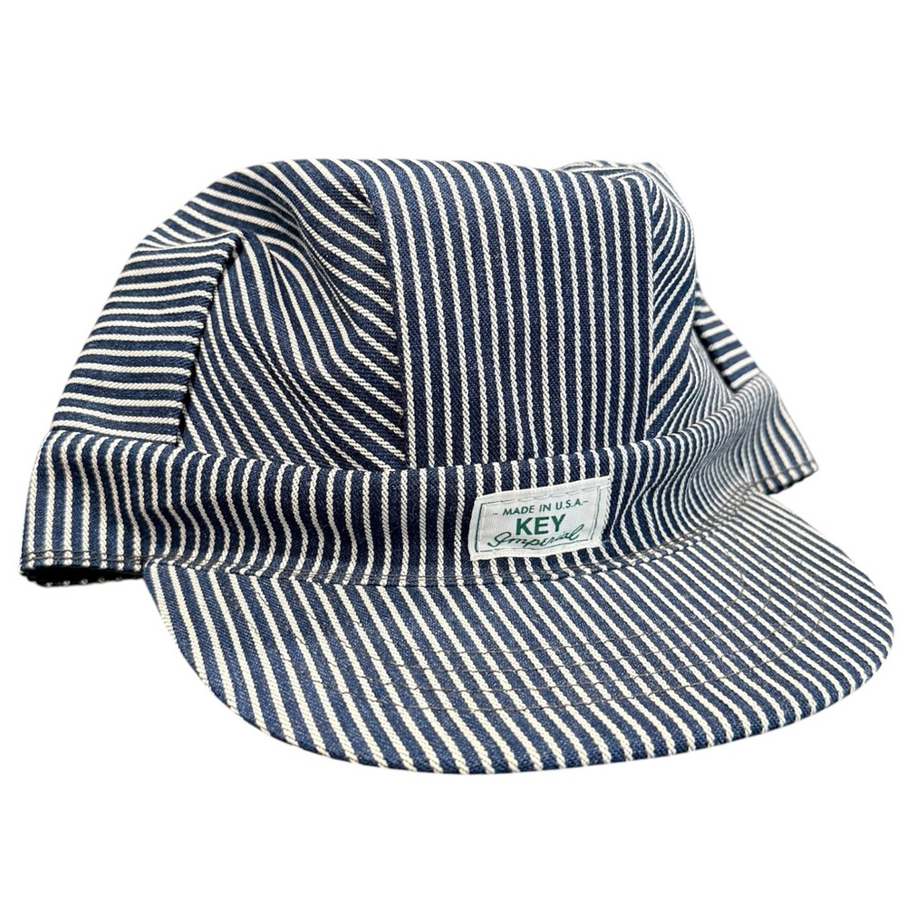 Key Imperial vintage stripe conductor hat men size 7” USA made blue white